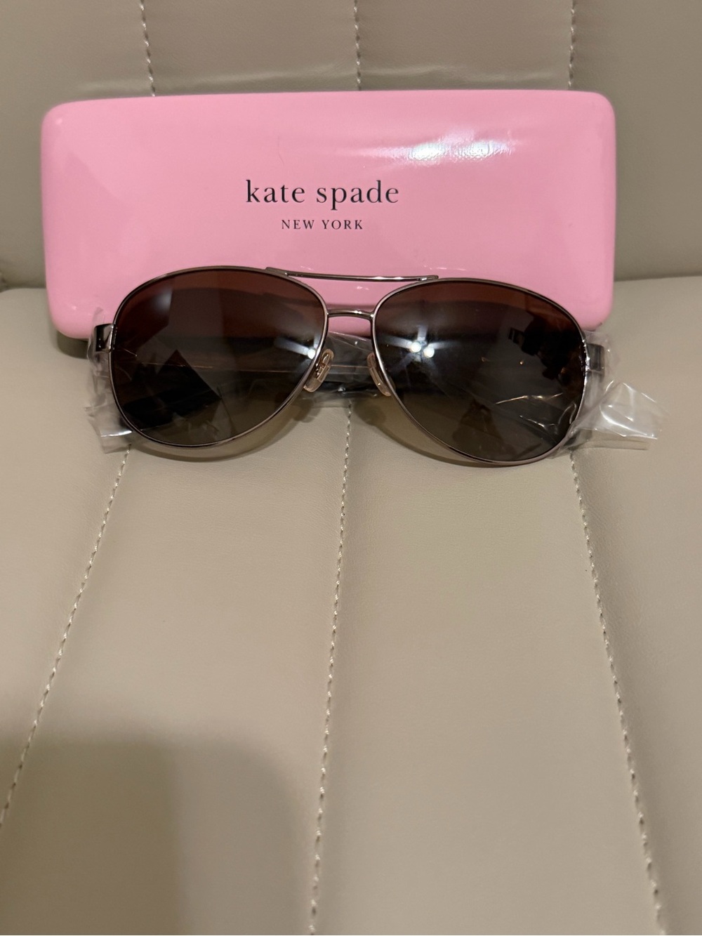 kate spade Pink Case Aviator Sunglasses with Brown Lenses